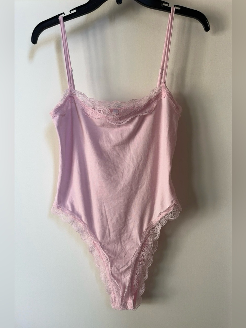 Pink Lace Trim Cami Bodysuit Y2K Coquette Size Medium